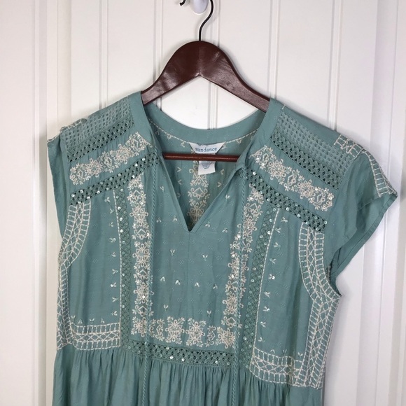 Sundance Light Teal Embroidered Dress Size Medium. - Picture 3 of 9